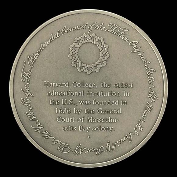 Vintage Medal History of Colonial America Pewter Coin Harvard College - Picture 2 of 3